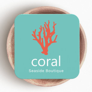 Red Coral Coastal Logo Square Business Card