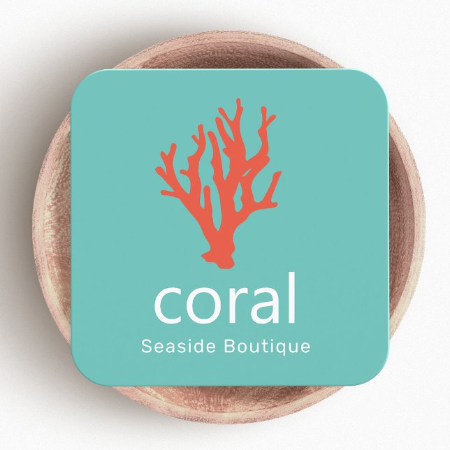 Red Coral Coastal Logo Square Business Card (Creator Uploaded)
