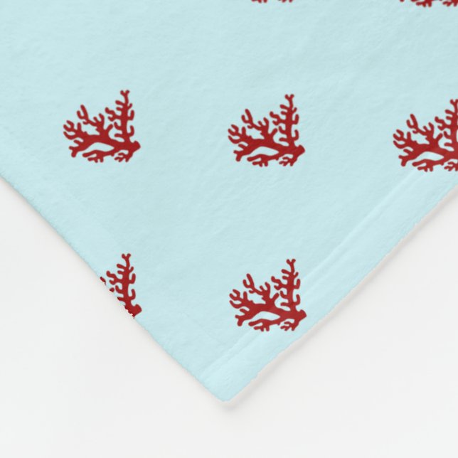 Red Coral Light Blue Fleece Blanket (Corner)