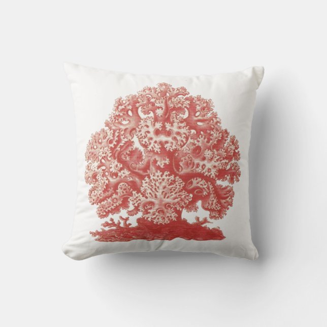 Red Coral Nautical Beach Decor Throw Sea Life Cushion (Front)