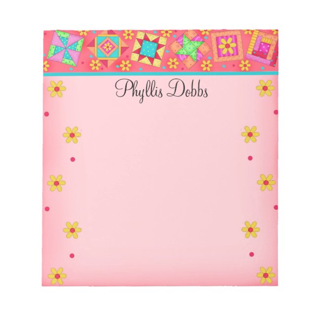Red Coral Patchwork Quilt Block Art Notepad (Front)
