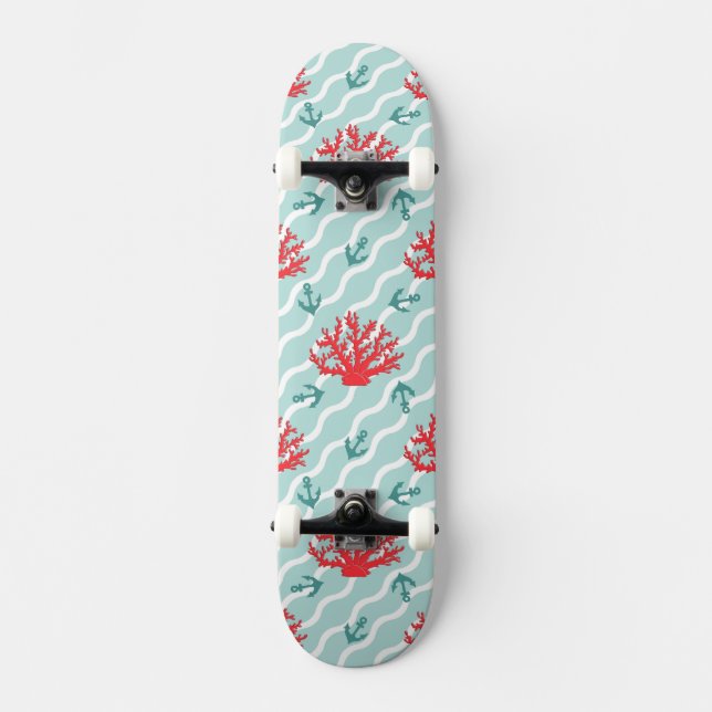 Red Coral Pattern 1 Skateboard (Front)