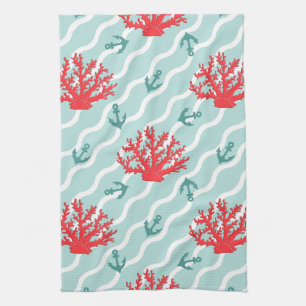 Red Coral Pattern 1 Tea Towel