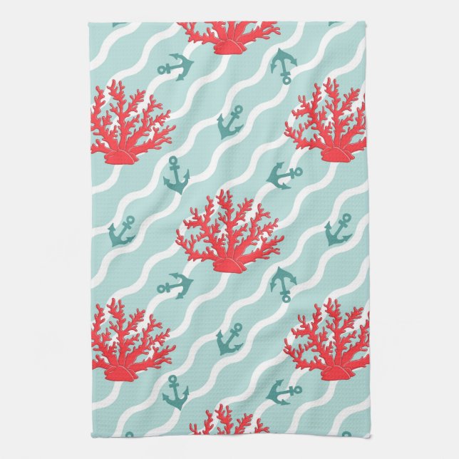 Red Coral Pattern 1 Tea Towel (Vertical)