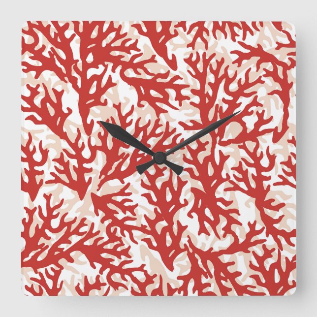 Red Coral Pattern 2 Square Wall Clock (Front)