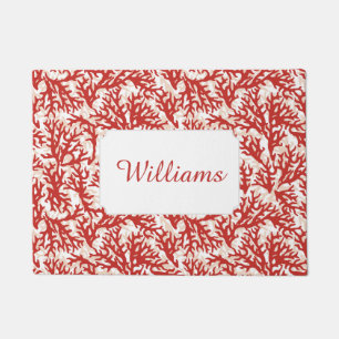 Red Coral Pattern   Add Your Name Doormat