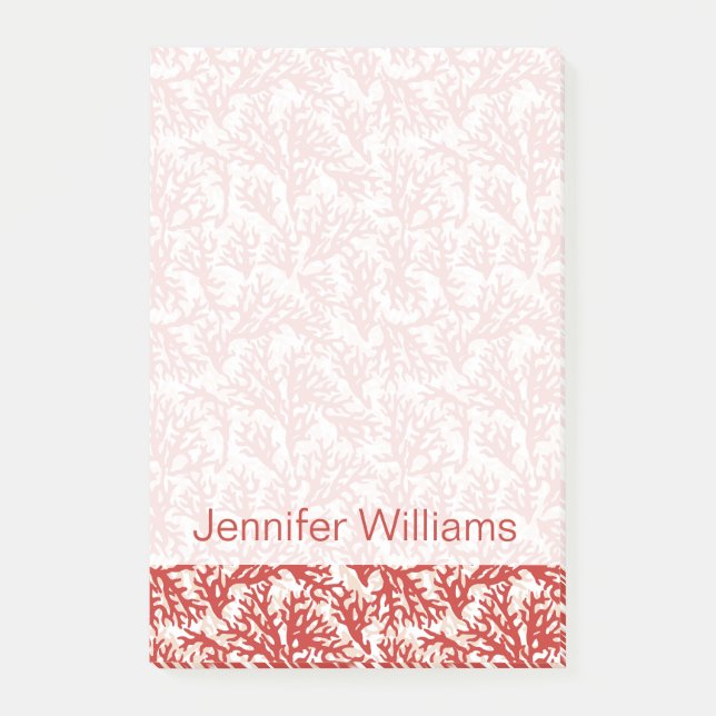 Red Coral Pattern | Add Your Name Post-it Notes (Front)