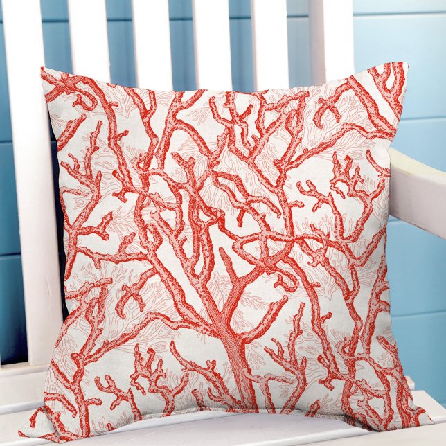 Red Coral Pattern Coastal Summer Cushion (Creator Uploaded)
