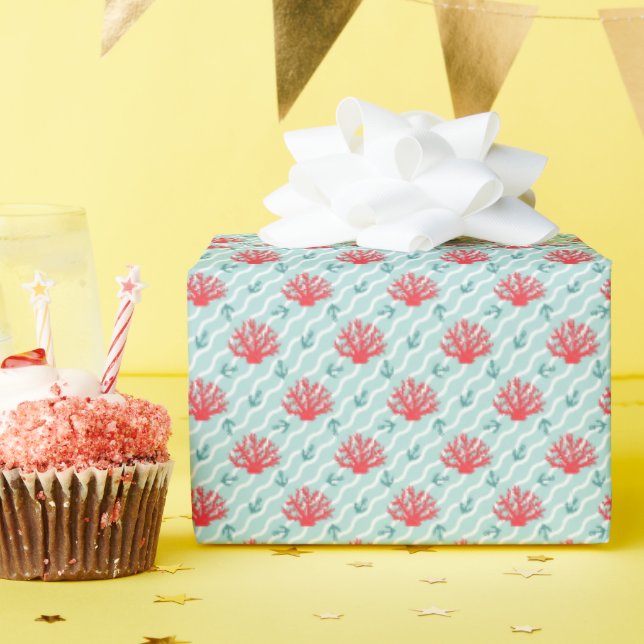 Red Coral Pattern Wrapping Paper (Birthday Party)