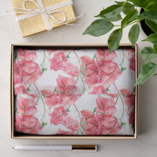 Red coral pink bougainvillea watercolor patterned tissue paper