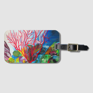 Red Coral Reef ocean art Luggage Tag