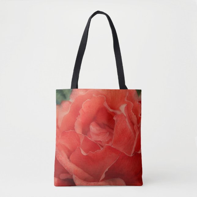 Red Coral Rose Flower Floral Petals Art Tote Bag (Front)