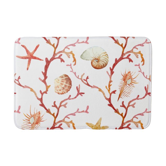 Red Coral & Seashells Bath Mat (Front)