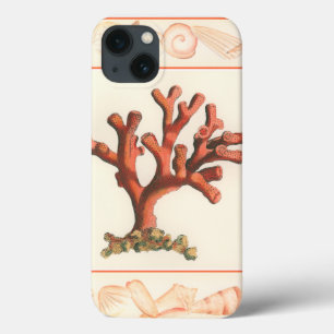 Red Coral with Conch Shell Border iPhone 13 Case