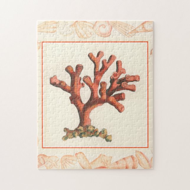 Red Coral with Conch Shell Border Jigsaw Puzzle (Vertical)