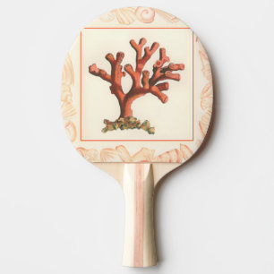 Red Coral with Conch Shell Border Ping Pong Paddle