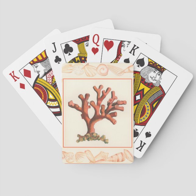 Red Coral with Conch Shell Border Playing Cards (Back)