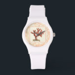 Red Coral with Conch Shell Border Watch<br><div class="desc">Get this modern piece of artwork today with cream coloured background. This piece of art contains a red, shaded coral that is very sharp and vivid with a decorative conch shell border. It's a contemporary art piece that will be perfect for any type of nautical theme you are trying to...</div>