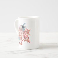 Red Coral with Tropical Fish, Angelfish Watercolor