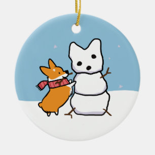 Red Corgi Snowman Ornament CorgiThings