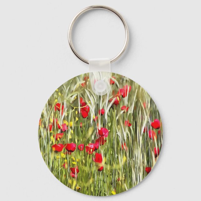 Red Corn Poppies Realistic Art Key Ring (Front)