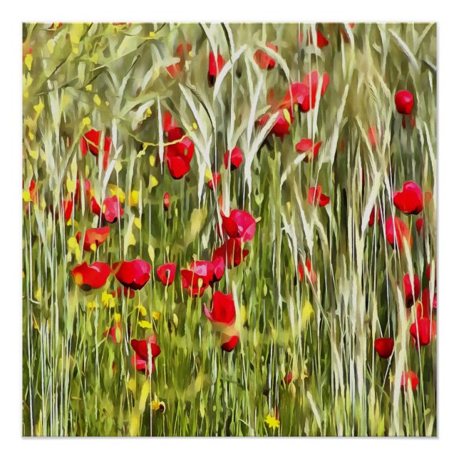 Red Corn Poppies Realistic Art Poster (Front)