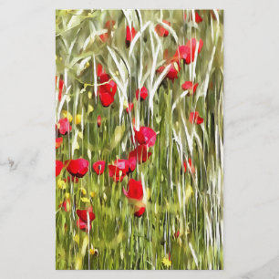 Red Corn Poppies Realistic Art Stationery