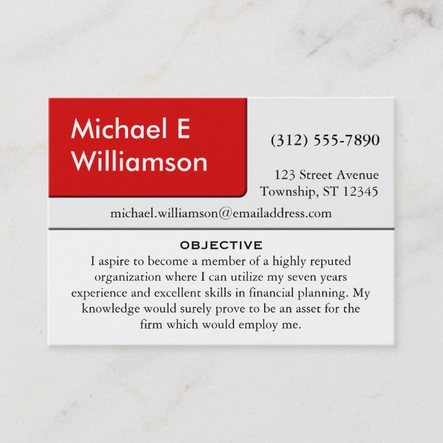 Red Corner RESUME Business Cards (Front)