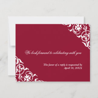 Red corner scroll wedding enclosure RSVP response Invitation