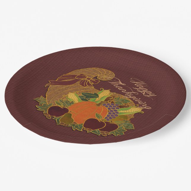 Red Cornucopia Thanksgiving Paper Plates (Angled)