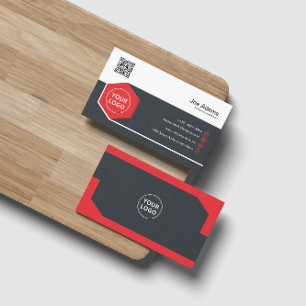 Red Corporate Professional QR Code Scannable Business Card