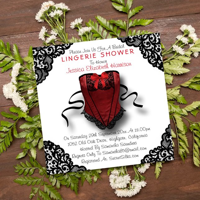 Red Corset & Black Lace Lingerie Shower Invitation (Creator Uploaded)