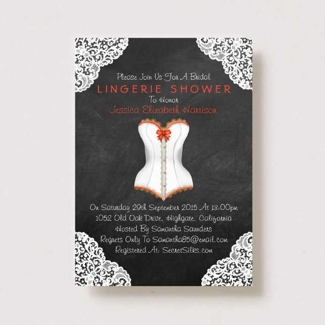 Red Corset White Lace Chalkboard Lingerie Shower Invitation (Creator Uploaded)