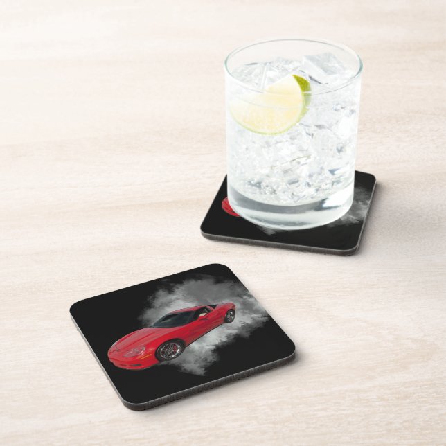 Red Corvette with Grey smoke removable background Coaster (Right Side)