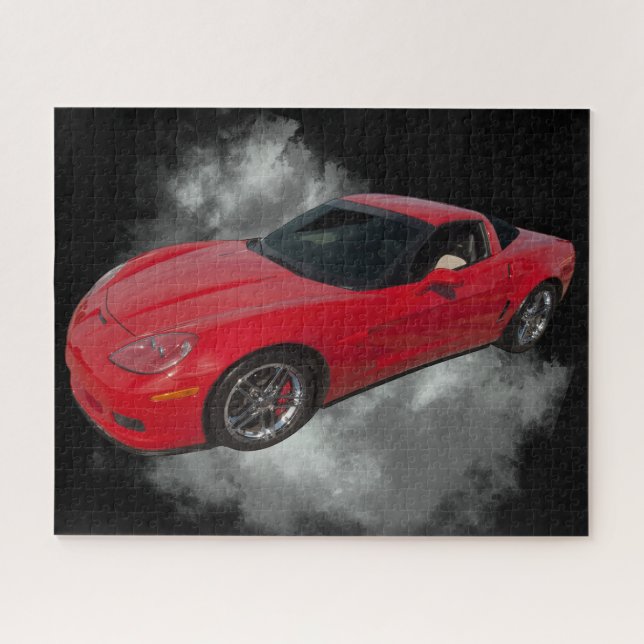 Red Corvette with Grey smoke removable background Jigsaw Puzzle (Horizontal)