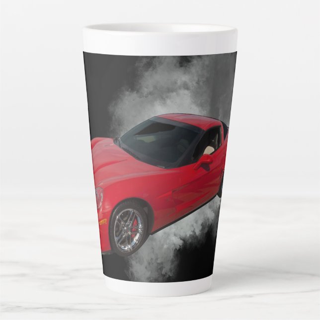 Red Corvette with Grey smoke removable background Latte Mug (Front)