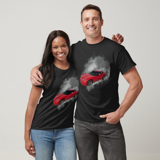 Red Corvette with Grey smoke removable background T-Shirt (Unisex)