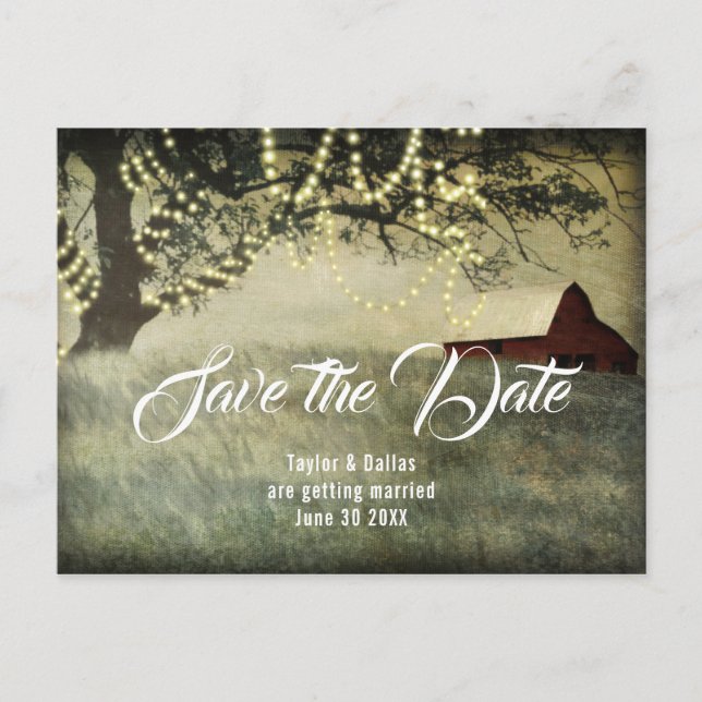 Red Country Barn | Country Morning Save the Date Postcard (Front)