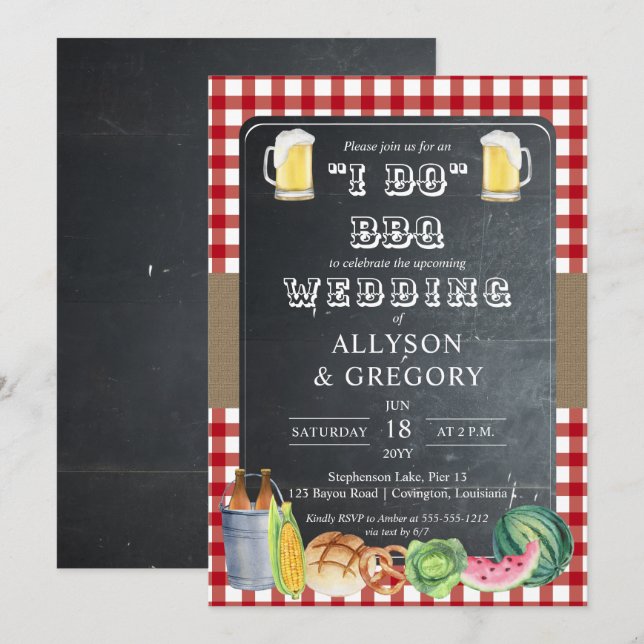 Red Country Checks i Do BBQ Upcoming Wedding Party Invitation (Front/Back)