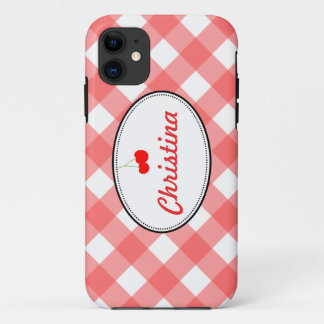 Red country gingham pattern sweet cherry custom Case-Mate iPhone case