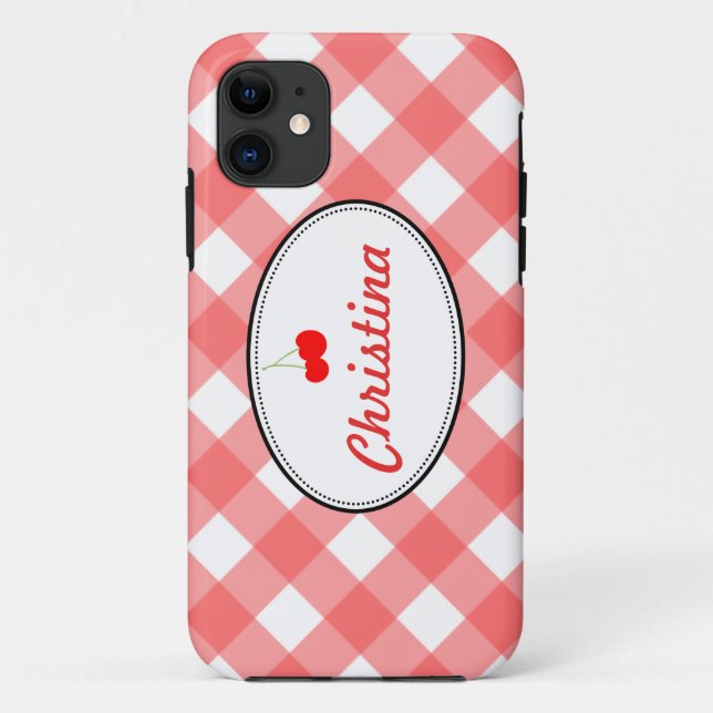 Red country gingham pattern sweet cherry custom Case-Mate iPhone case (Back)
