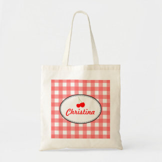 Red country gingham pattern sweet cherry personal tote bag
