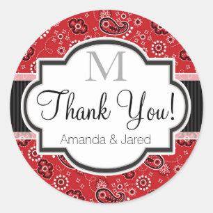 Red Country Paisley Wedding Classic Round Sticker