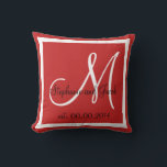 red couple/Family/Wedding keepsake pillow<br><div class="desc">Personalised Pink, Black and White monogrammed pillow with bride and groom names and wedding date in decorative script.Solid tan coloured background. Makes a great gift for newly weds. Elegant, trendy, accessory for your bedroom, favourite chair, or any room in your families home. Customise with your names, monogram initial and wedding...</div>
