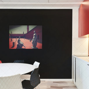 Red Courtyard with Statues   Metaphysical Art Poster