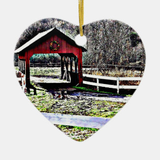 Red Covered Bridge Landscape Ceramic Tree Decoration