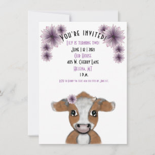 Red Cow Birthday Invitation  Customisable Card 