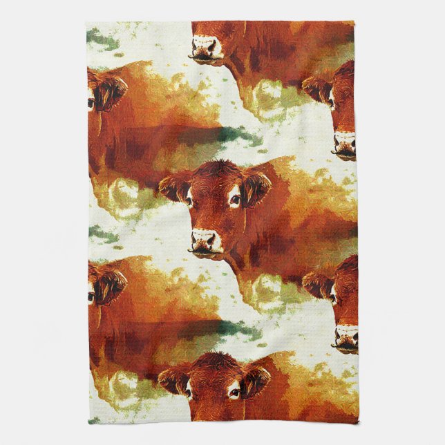 Red Cow Painting Tea Towel (Vertical)