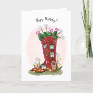 Red Cowboy Boot and Cactus Birthday Card