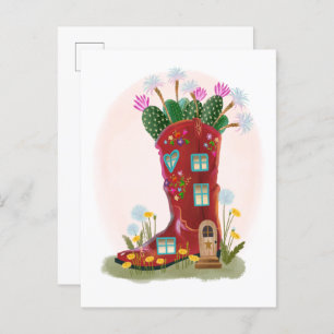 Red Cowboy Boot and Cactus Postcard
